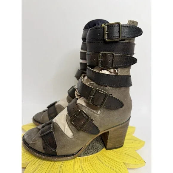 Freebird by Steven Bond Shoes Womens Sz 7 Brown Leather Buckle Heels NEW IN BOX